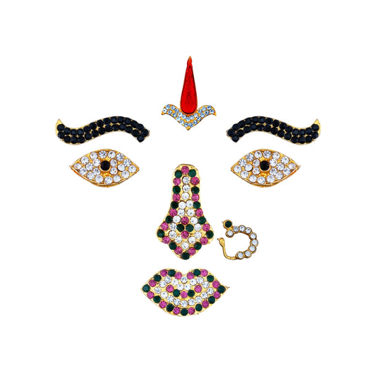 Amman Face Set | Multicolour Stone Face/ Stone Amman Face for Deity/ 28 Gms Approx - Head & Face Accessories