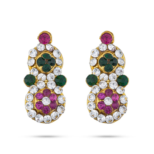 Stone Earring Pair - 1 x 0.5 Inches | Stone Jewellery/ Stone Earing/ Stone Studs for Deity/ Assorted Colour - Head & Face Accessories