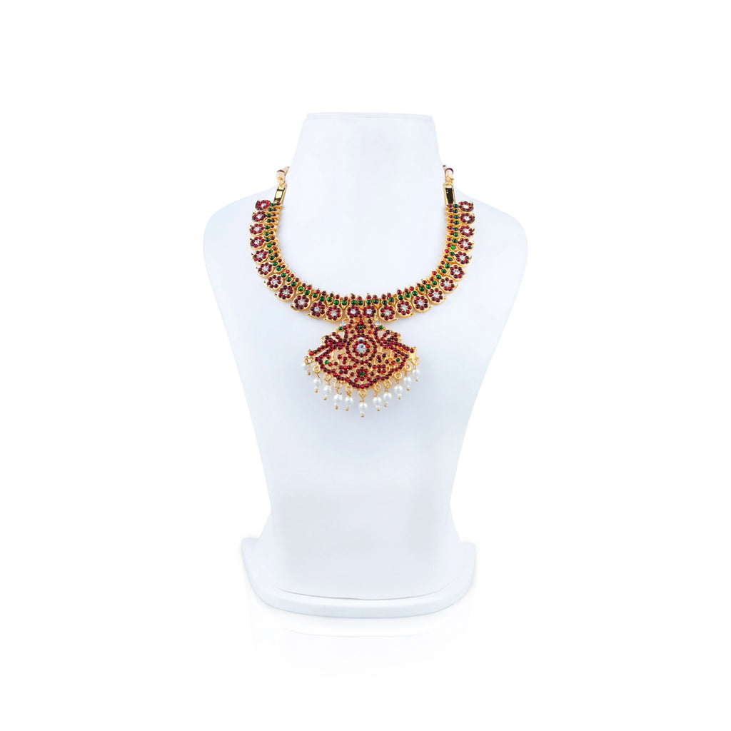 Kemp Necklace - 6.5 Inches | Multicolour Stone Bharatanatyam Jewellery/ Bharatanatyam Ornament for Women