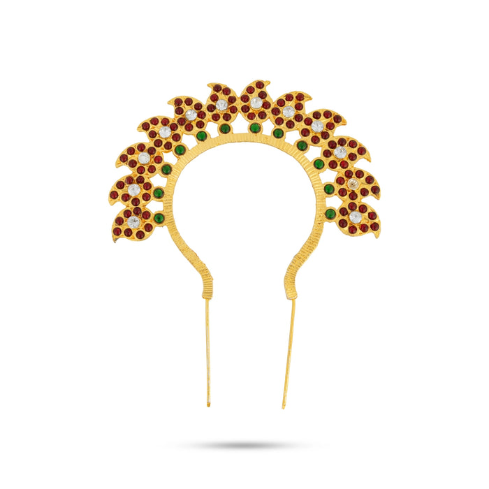 Gold Polish Mango Arch - 5.5 x 4.5 Inches | Multicolour Stone Jewellery/ Artificial Hair Jewelry For Deity