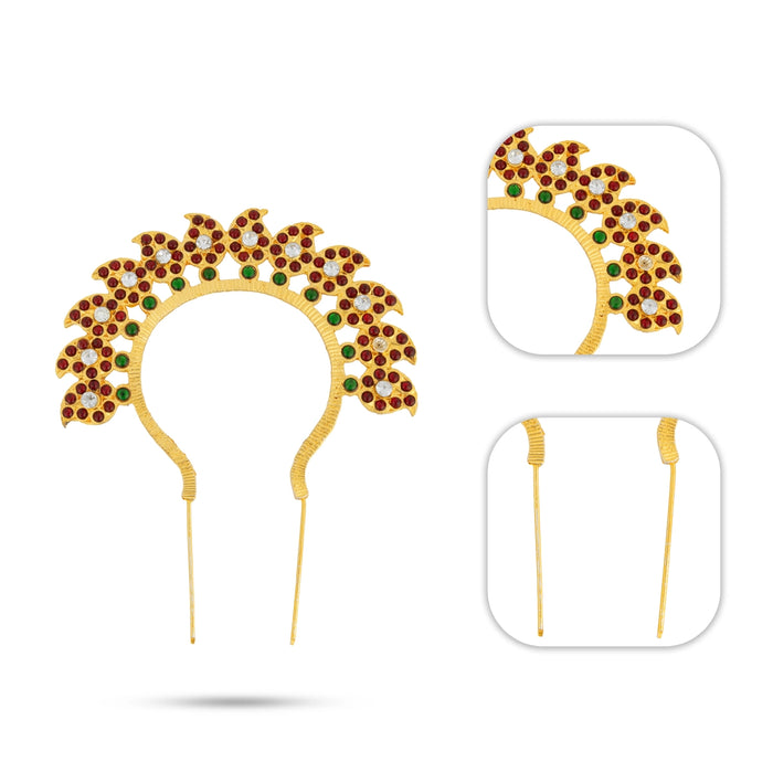 Gold Polish Mango Arch - 5.5 x 4.5 Inches | Multicolour Stone Jewellery/ Artificial Hair Jewelry For Deity