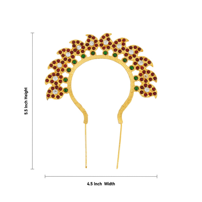 Gold Polish Mango Arch - 5.5 x 4.5 Inches | Multicolour Stone Jewellery/ Artificial Hair Jewelry For Deity