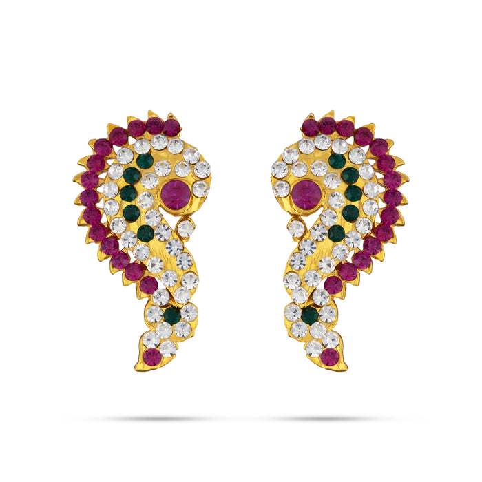 Stone Earring Pair - 2 x 1 Inches | Multicolour Stone Studs/ Karna Pathakam/ Earing For Deity
