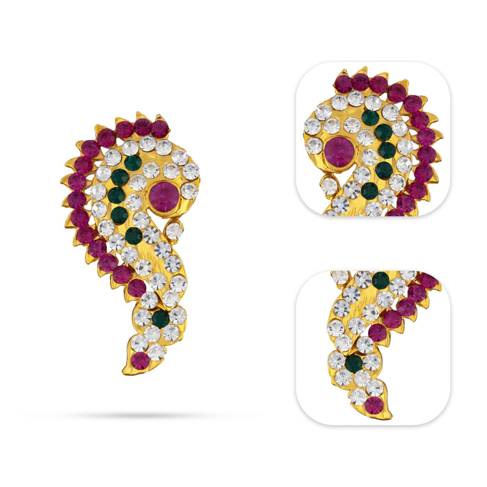 Stone Earring Pair - 2 x 1 Inches | Multicolour Stone Studs/ Karna Pathakam/ Earing For Deity