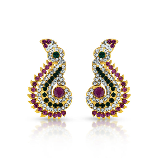 Stone Earring Pair - 2.5 x 1.25 Inches | Karna Pathakam/ Multicolour Stone Studs/ Stone Jewelry for Deity Decor - Head & Face Accessories