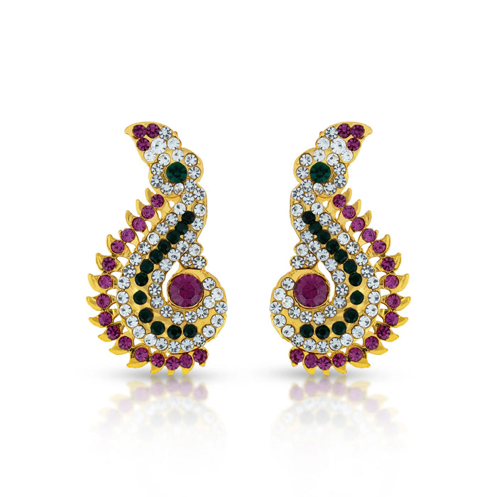 Stone Earring Pair - 2.5 x 1.25 Inches | Karna Pathakam/ Multicolour Stone Studs/ Stone Jewelry for Deity Decor - Head & Face Accessories