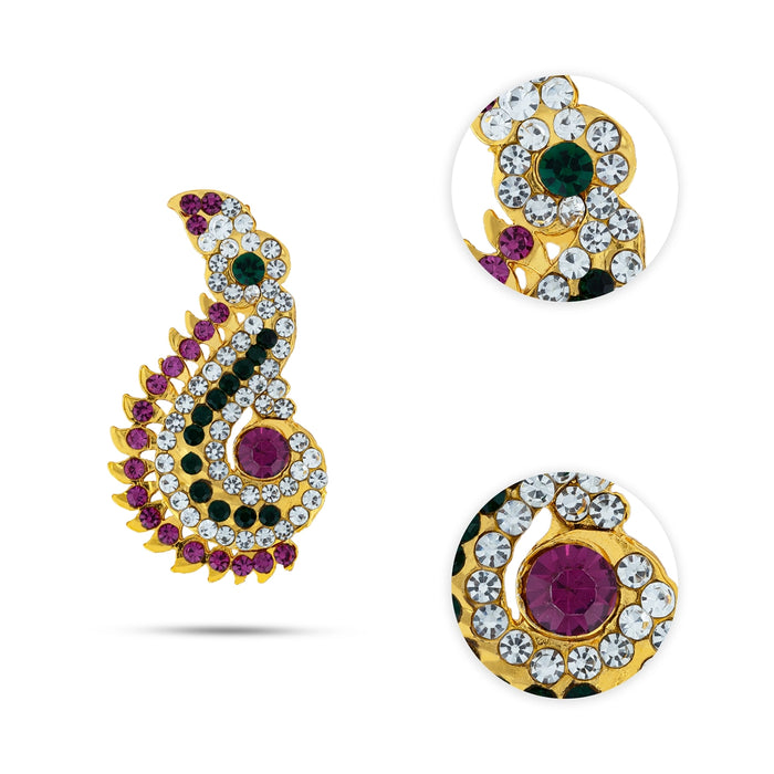 Stone Earring Pair - 2.5 x 1.25 Inches | Karna Pathakam/ Multicolour Stone Studs/ Stone Jewelry for Deity Decor - Head & Face Accessories