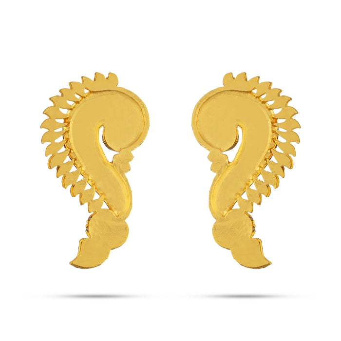 Earring Pair - 2.75 x 1.5 Inches | Multicolour Stone Karna Pathakam/ Gold Polish Stone Studs for Deity