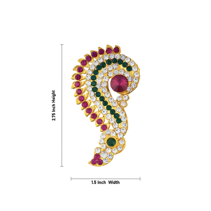 Earring Pair - 2.75 x 1.5 Inches | Multicolour Stone Karna Pathakam/ Gold Polish Stone Studs for Deity