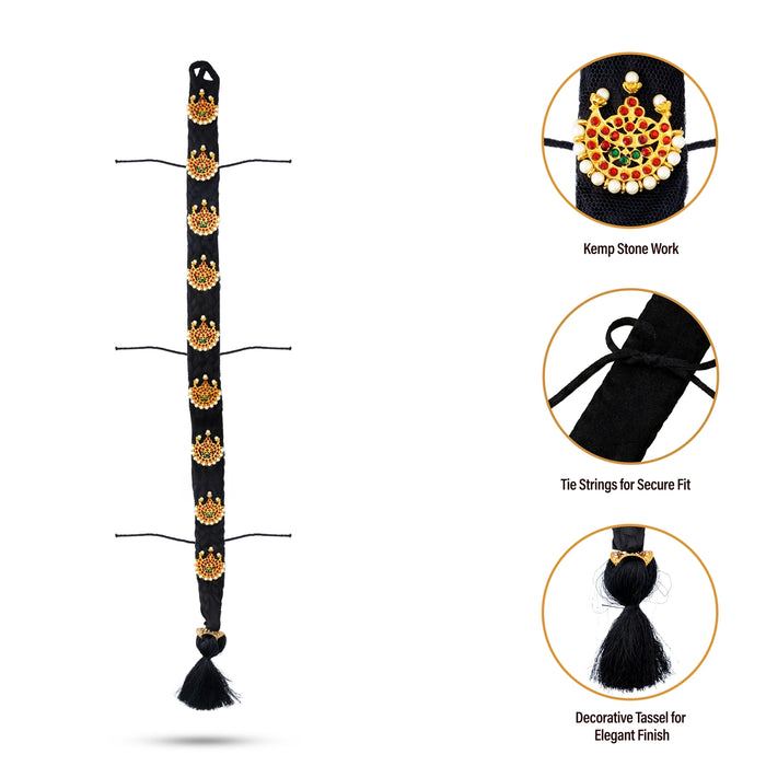 Stone Jadai Kemp Moti - 32 Inches | Traditional Stone Studded Jadai Alankaram / Hair Ornament