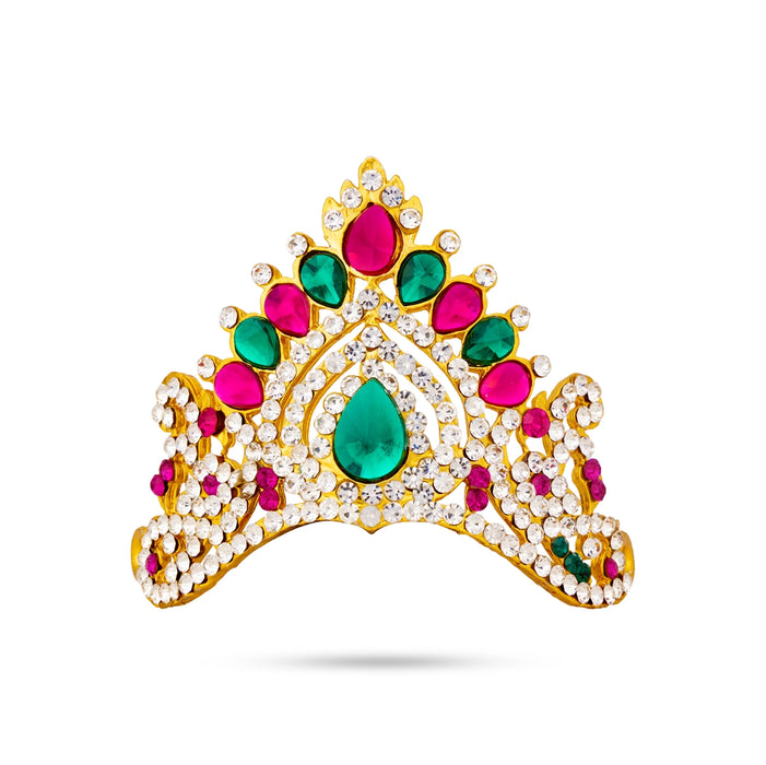 Half Crown - 2.5 x 3 Inches | Multicolour Stone Half Mukut/ Half Kiridam/ Half Turban for Deity