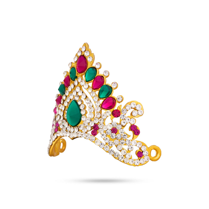 Half Crown - 2.5 x 3 Inches | Multicolour Stone Half Mukut/ Half Kiridam/ Half Turban for Deity