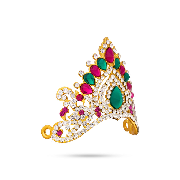 Half Crown - 2.5 x 3 Inches | Multicolour Stone Half Mukut/ Half Kiridam/ Half Turban for Deity