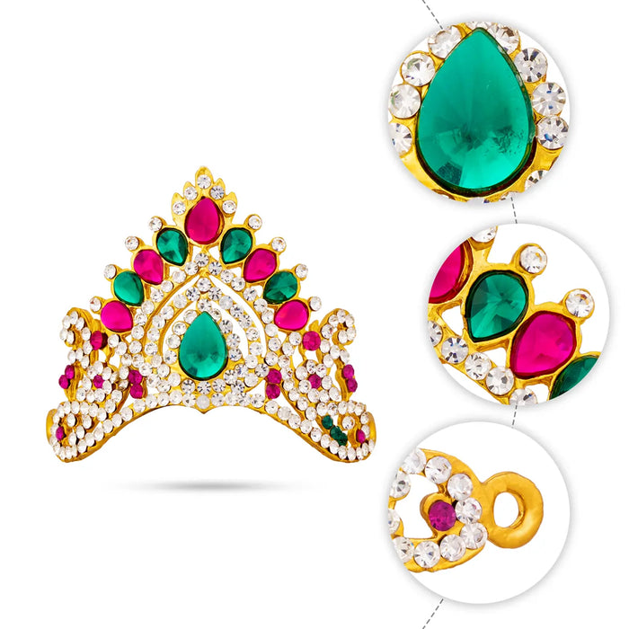 Half Crown - 2.5 x 3 Inches | Multicolour Stone Half Mukut/ Half Kiridam/ Half Turban for Deity