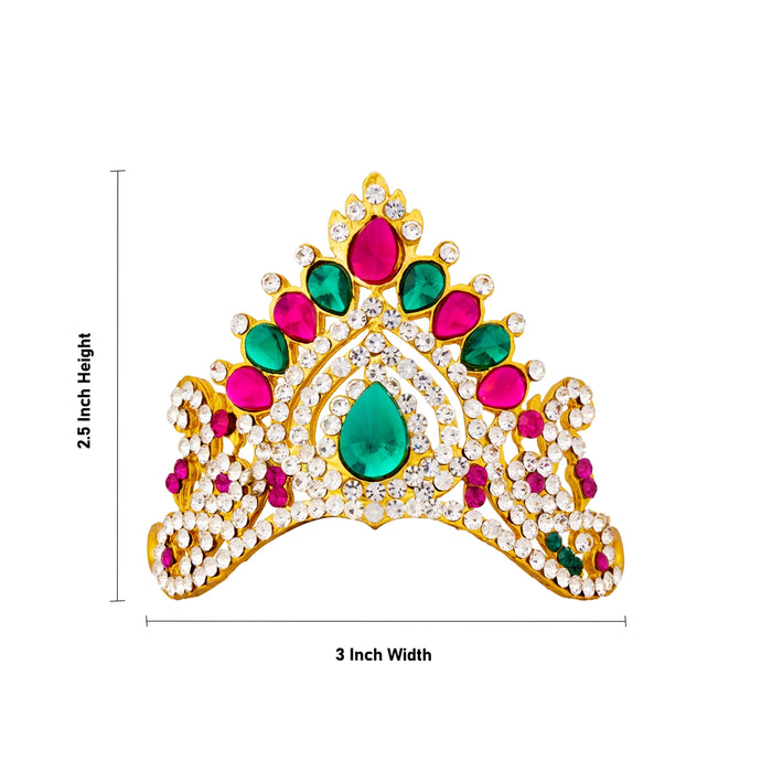Half Crown - 2.5 x 3 Inches | Multicolour Stone Half Mukut/ Half Kiridam/ Half Turban for Deity