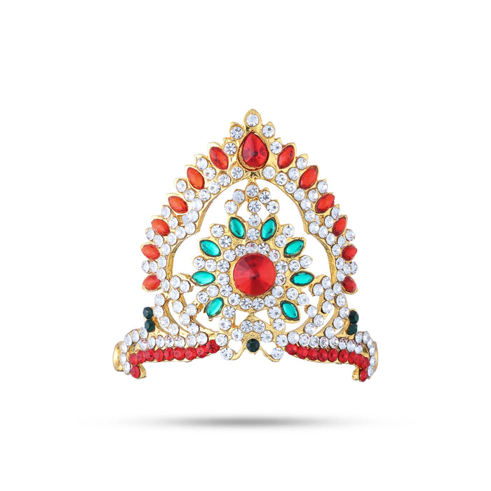 Stone Kireedam - 3 x 3 Inches | Kiridam/ Half Crown/ Multicolour Stone Mukut for Deity