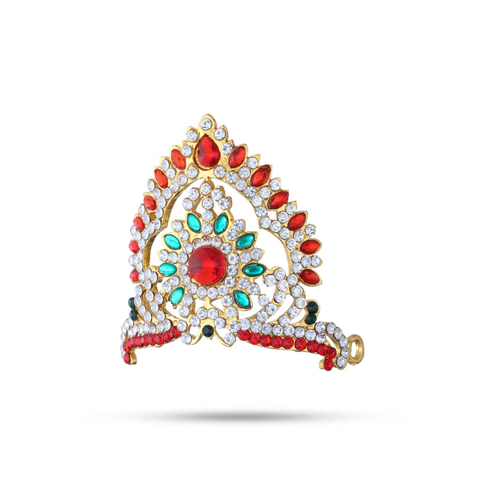 Stone Kireedam - 3 x 3 Inches | Kiridam/ Half Crown/ Multicolour Stone Mukut for Deity