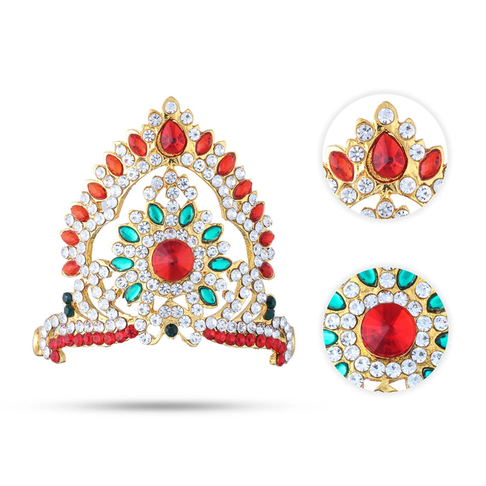 Stone Kireedam - 3 x 3 Inches | Kiridam/ Half Crown/ Multicolour Stone Mukut for Deity