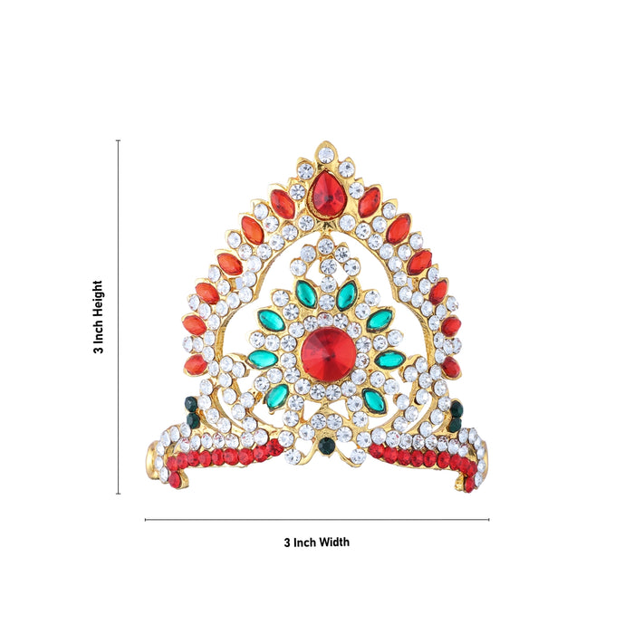 Stone Kireedam - 3 x 3 Inches | Kiridam/ Half Crown/ Multicolour Stone Mukut for Deity