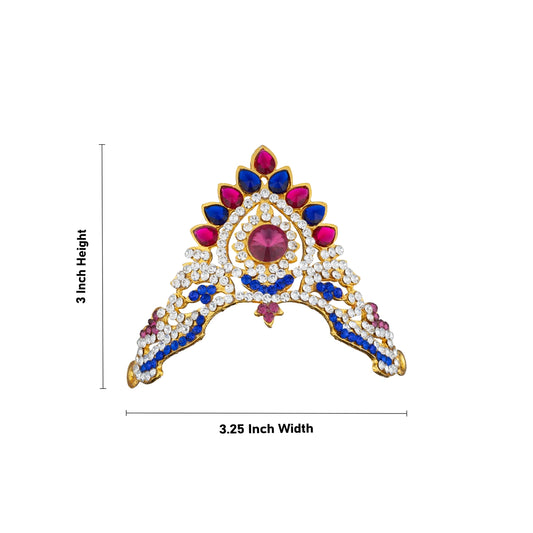 Half Crown - 3 x 3.25 Inches | Multicolour Stone Kireedam/ Stone Kiridam for Deity/ 35 Gms Approx - Head & Face Accessories