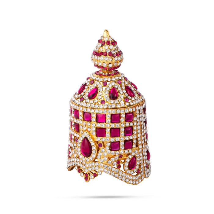 Stone Round Kireedam - 2.5 x 2.5 Inches | Full Mukut/ Multicolour Stone Kiritam/ Crown for Deity