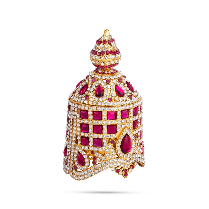 Stone Round Kireedam - 2.5 x 2.5 Inches | Full Mukut/ Multicolour Stone Kiritam/ Crown for Deity