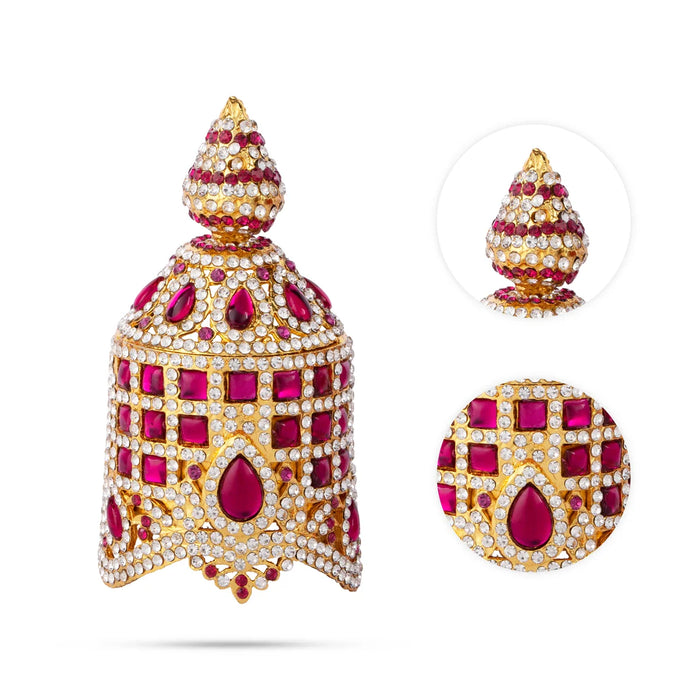 Stone Round Kireedam - 2.5 x 2.5 Inches | Full Mukut/ Multicolour Stone Kiritam/ Crown for Deity - Head & Face Accessories
