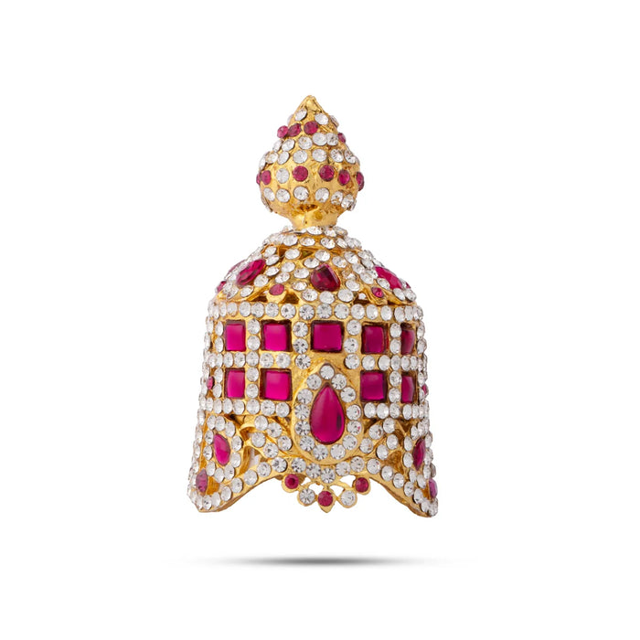 Stone Kireedam - 3 x 2 Inches | Mukut/ Multicolour Stone Kiritam/ Crown for Deity