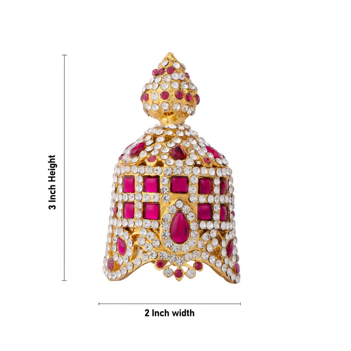 Stone Kireedam - 3 x 2 Inches | Mukut/ Multicolour Stone Kiritam/ Crown for Deity