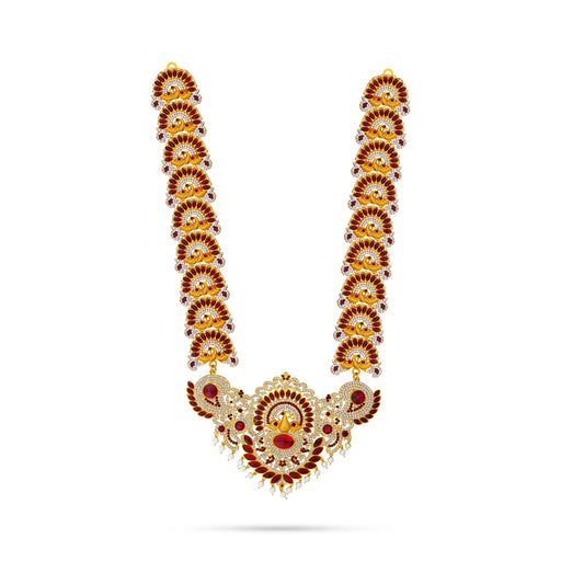Stone Haram - 20 Inches | Peacock Design Stone Jewellery/ Artificial Jewelry for Deity Decor - Neck & Body Accessories