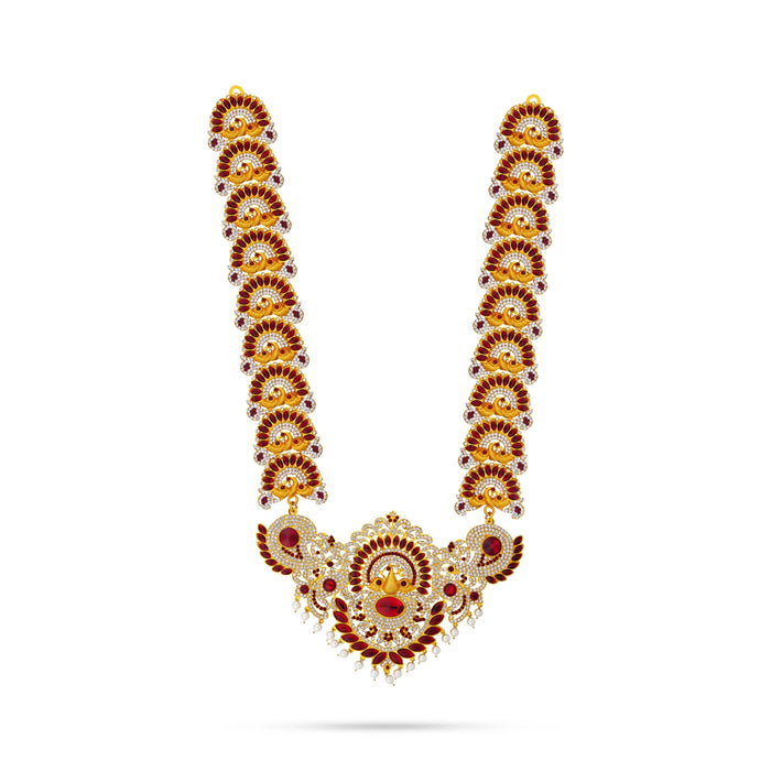 Stone Haram - 20 Inches | Peacock Design Stone Jewellery/ Artificial Jewelry for Deity Decor - Neck & Body Accessories