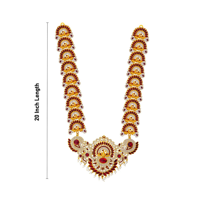 Stone Haram - 20 Inches | Peacock Design Stone Jewellery/ Artificial Jewelry for Deity Decor - Neck & Body Accessories