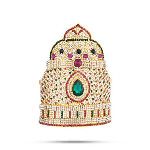 Half Kireedam - 7 x 5 Inches | Gold Polish Half Crown/ Stone Kiridam for Deity Decor - Head & Face Accessories