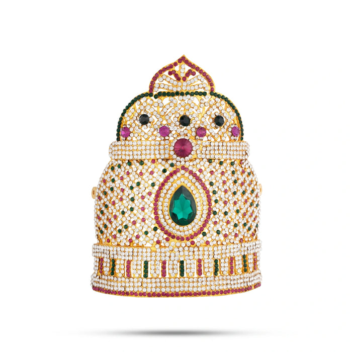Half Kireedam - 7 x 5 Inches | Gold Polish Half Crown/ Stone Kiridam for Deity Decor - Head & Face Accessories