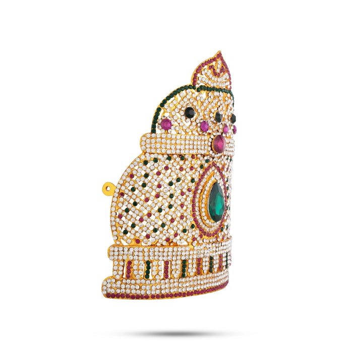 Half Kireedam - 7 x 5 Inches | Gold Polish Half Crown/ Stone Kiridam for Deity Decor - Head & Face Accessories