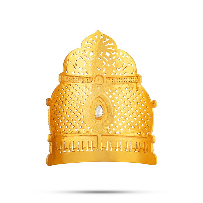 Half Kireedam - 7 x 5 Inches | Gold Polish Half Crown/ Stone Kiridam for Deity Decor - Head & Face Accessories