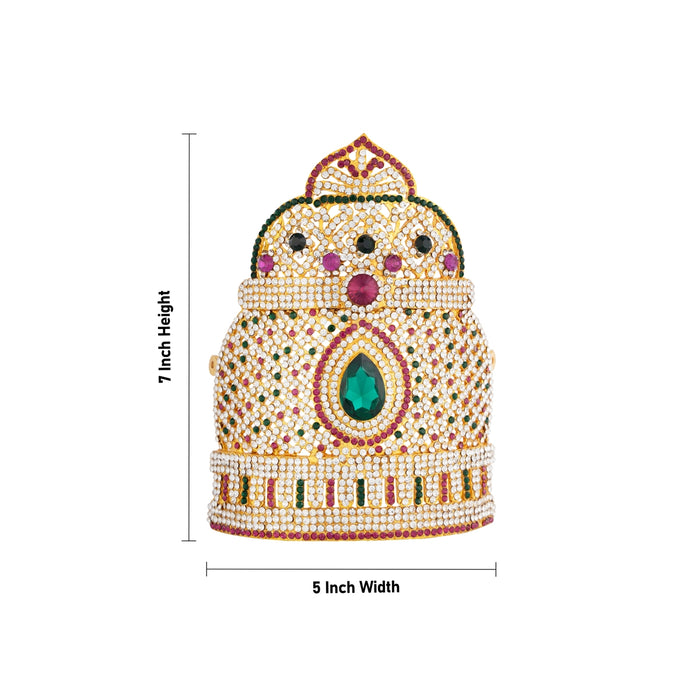 Half Kireedam - 7 x 5 Inches | Gold Polish Half Crown/ Stone Kiridam for Deity Decor - Head & Face Accessories