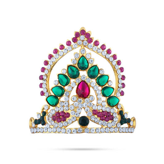 Stone Half Kireedam - 2.5 x 2.5 Inches | Kiridam/ Half Crown/ Multicolour Stone Mukut for Deity Decor - Head & Face Accessories