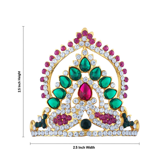 Stone Half Kireedam - 2.5 x 2.5 Inches | Kiridam/ Half Crown/ Multicolour Stone Mukut for Deity Decor