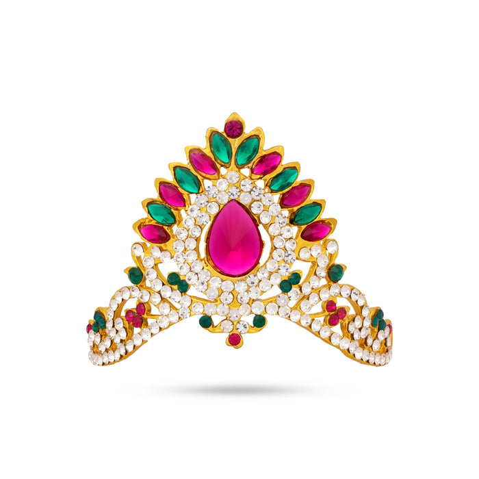 Half Mukut - 3 x 3 Inches | Multicolour Stone Half Kireedam/ Half Crown / Half Kiridam for Deity