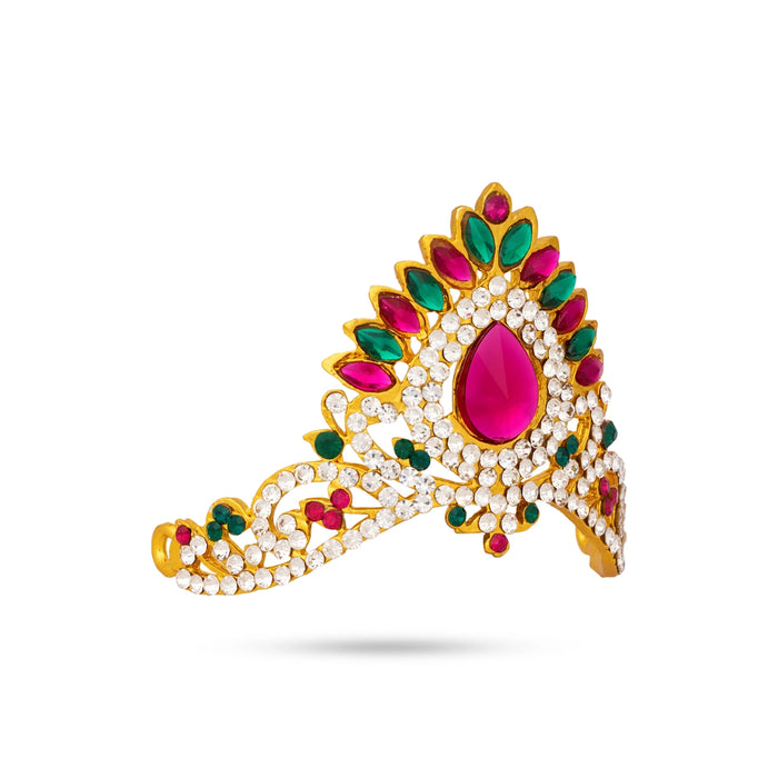 Half Mukut - 3 x 3 Inches | Multicolour Stone Half Kireedam/ Half Crown / Half Kiridam for Deity