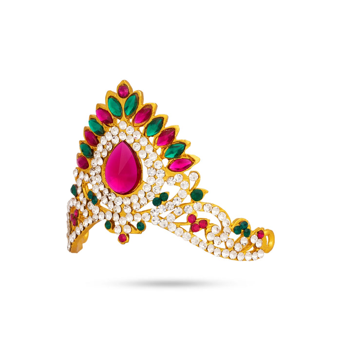 Half Mukut - 3 x 3 Inches | Multicolour Stone Half Kireedam/ Half Crown / Half Kiridam for Deity