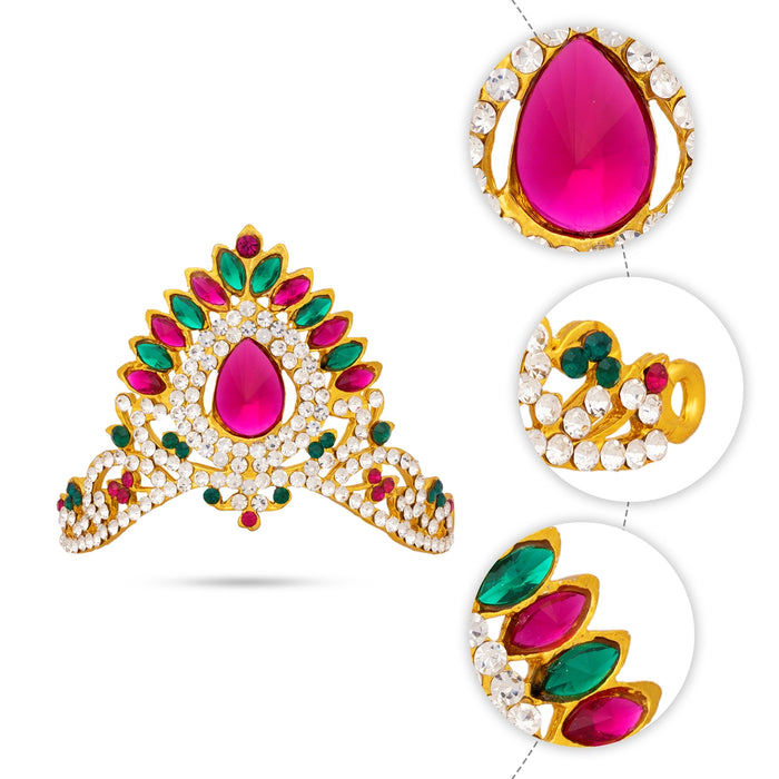 Half Mukut - 3 x 3 Inches | Multicolour Stone Half Kireedam/ Half Crown / Half Kiridam for Deity
