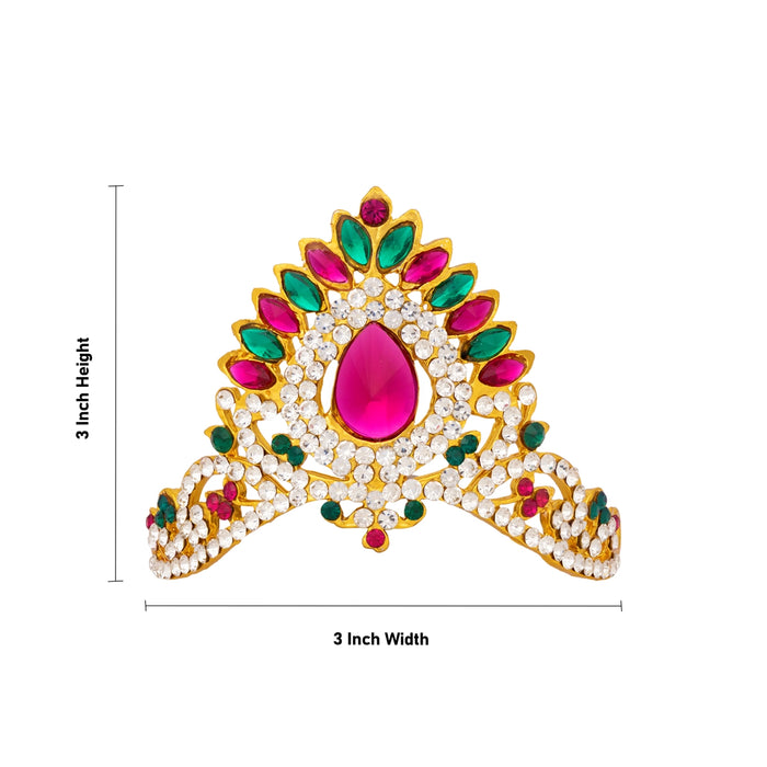 Half Mukut - 3 x 3 Inches | Multicolour Stone Half Kireedam/ Half Crown / Half Kiridam for Deity