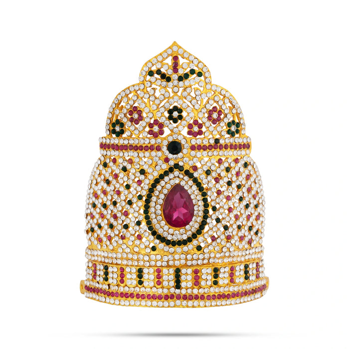 Stone Kireedam - 6 x 4.5 Inches | Half Crown/ Multicolour Stone Mukut/ Kiridam for Deity - Head & Face Accessories