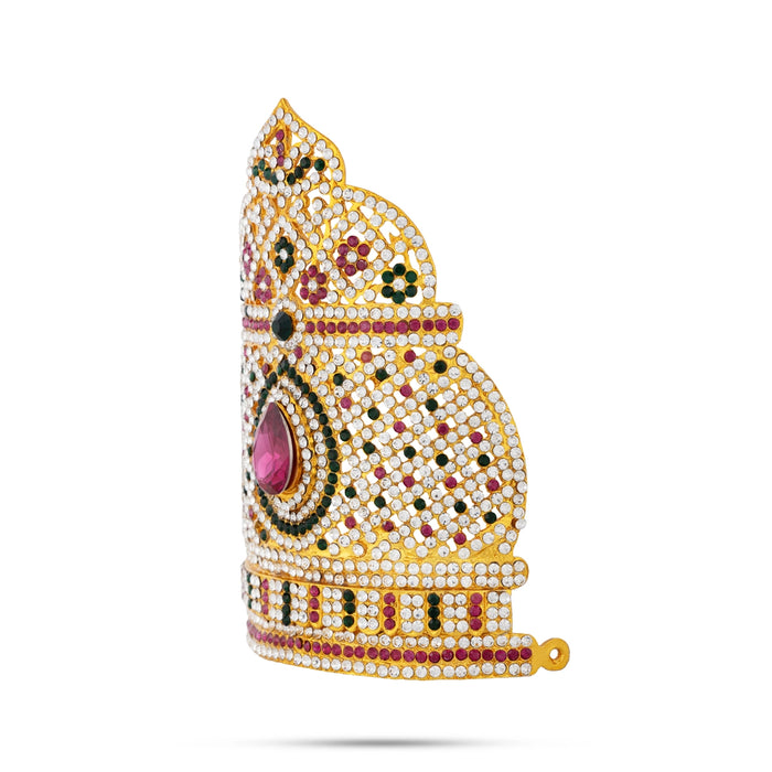 Stone Kireedam - 6 x 4.5 Inches | Half Crown/ Multicolour Stone Mukut/ Kiridam for Deity - Head & Face Accessories