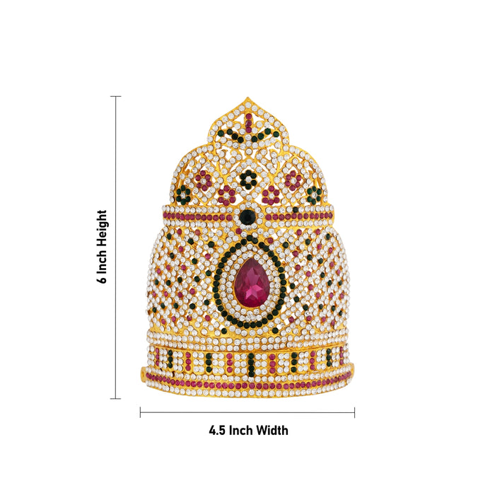 Stone Kireedam - 6 x 4.5 Inches | Half Crown/ Multicolour Stone Mukut/ Kiridam for Deity - Head & Face Accessories