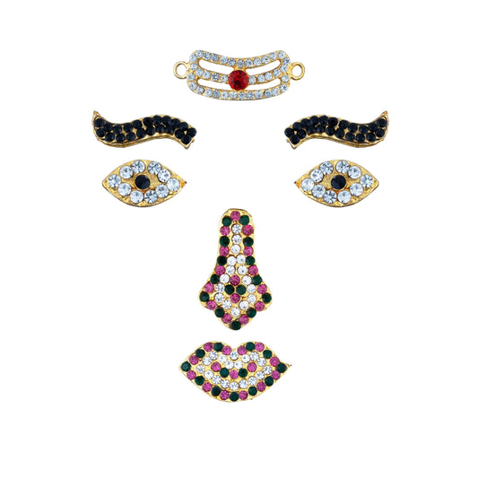 Amman Face Set | Multicolour Stone Face/ Stone Amman Face for Deity/ 15 Gms Approx - Head & Face Accessories