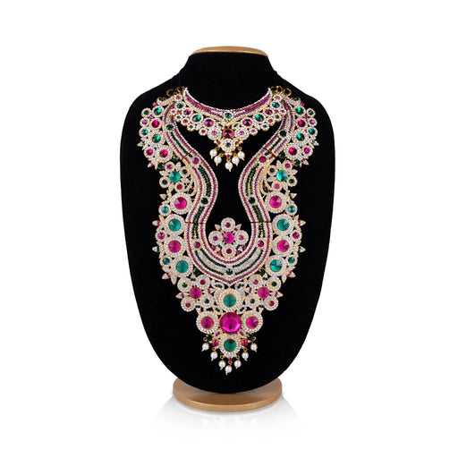 Stone Necklace & Stone Haram Pair - 14 Inches | Multicolour Stone Jewellery/ Artificial Jewelry for Deity Decor - Neck & Body Accessories