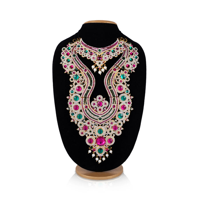 Stone Necklace & Stone Haram Pair - 14 Inches | Multicolour Stone Jewellery/ Artificial Jewelry for Deity Decor - Neck & Body Accessories